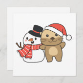 Cartes Pour Fêtes Annuelles Otter Avec Snowman En Hiver Pour Noël (Devant / Derrière)