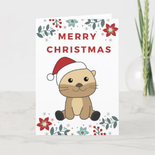 Cartes Pour Fêtes Annuelles Otter Noël Neige hiver Animaux Otter Holiday