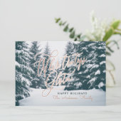 Cartes Pour Fêtes Annuelles Où les cimes d'arbres gardent Noël (Debout devant)