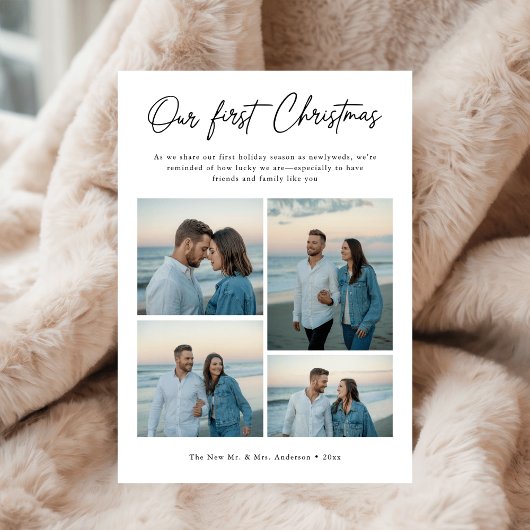 Cartes Pour Fêtes Annuelles Our First Christmas Script Coastal Photo Newlywed