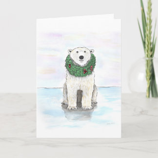 Cartes Pour Fêtes Annuelles Ours blanc avec la guirlande de vacances
