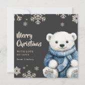 Cartes Pour Fêtes Annuelles Ours blanc de Noël mignon avec un pull douillet (Devant)
