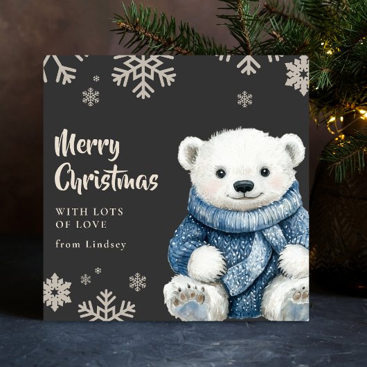 Cartes Pour Fêtes Annuelles Ours blanc de Noël mignon avec un pull douillet
