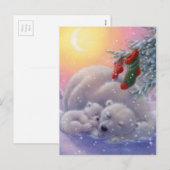 Cartes Pour Fêtes Annuelles Ours blancs de Noël dormant (Devant / Derrière)
