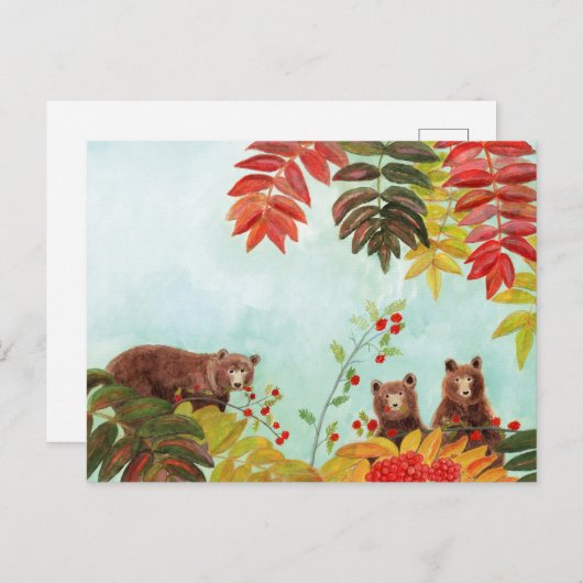 Cartes Pour Fêtes Annuelles Ours Brown Mangeant Baies Rowan Rouge (Devant / Derrière)