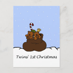 Cartes Pour Fêtes Annuelles ours de jumeau dans le sac à Santa