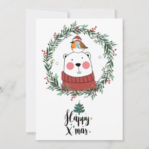Cartes Pour Fêtes Annuelles Ours de Noël capricieux et oiseau de Père Noël