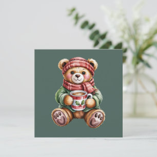 Cartes Pour Fêtes Annuelles Ours de Noël Confortable Xmas Café d'Hiver