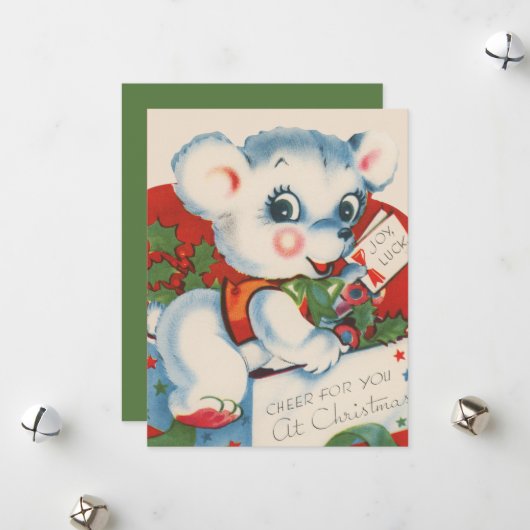 Cartes Pour Fêtes Annuelles ours de Noël rétro (Devant/Arrière en situation)
