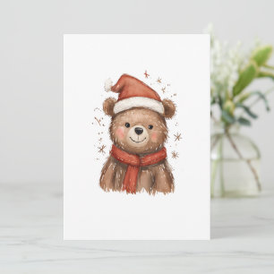 Cartes Pour Fêtes Annuelles Ours de Père Noël Whimsical avec écusson rouge