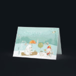 Cartes Pour Fêtes Annuelles Ours du paysage de neige et pastel de Snowman<br><div class="desc">Une scène enchanteresse d'animaux mignons comme des ours, des oiseaux, des lapins, des haies et des bonbons de neige alors que la neige tombe dans le joli paysage forestier. Facilement personnalisé avec vos propres salutations et noms. J'ai créé l'oeuvre en utilisant des éléments dessinés par le fabuleux artiste Lisa Glanz,...</div>