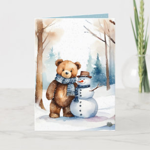 Cartes Pour Fêtes Annuelles Ours En Jouet De Noël Et Snowman