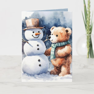 Cartes Pour Fêtes Annuelles Ours En Jouet De Noël Et Snowman