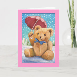 Cartes Pour Fêtes Annuelles Ours en peluche avec Parasol Noël - Customisé