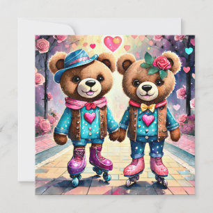 Cartes Pour Fêtes Annuelles Ours en peluche de la Saint-Valentin en patins à r
