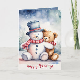 Cartes Pour Fêtes Annuelles Ours en peluche de Noël avec Snowman