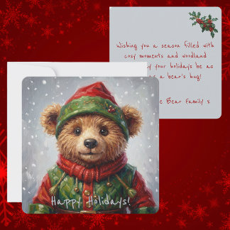 Cartes Pour Fêtes Annuelles Ours en peluche elfe de Noël fantaisiste dans un s