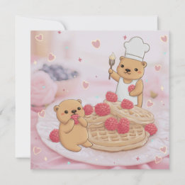 Cartes Pour Fêtes Annuelles Ours en peluche et gaufres