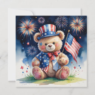 Cartes Pour Fêtes Annuelles Ours en peluche patriotique du 4 juillet à l'aquar