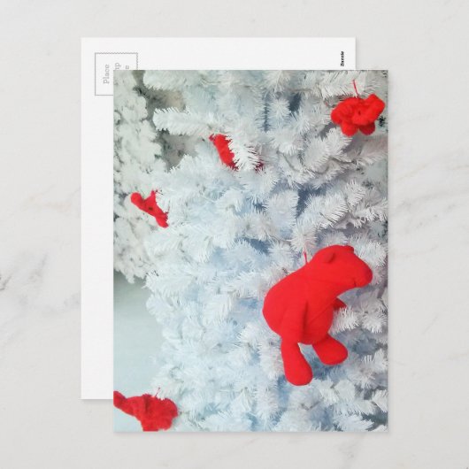 Cartes Pour Fêtes Annuelles Ours en peluche rouge dans l'arbre de Noël (Devant / Derrière)