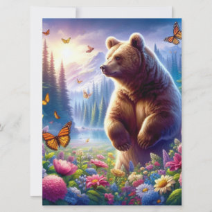 Cartes Pour Fêtes Annuelles Ours et papillons mignons et colorés