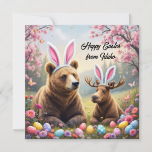 Cartes Pour Fêtes Annuelles Ours grizzli et bouquetin avec oreilles de lapin