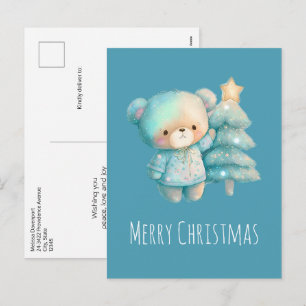 Cartes Pour Fêtes Annuelles Ours mignon et sapin de Noël
