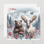 Cartes Pour Fêtes Annuelles Ours, orignal et belle nature à Noël (Devant / Derrière)