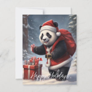 Cartes Pour Fêtes Annuelles Ours Panda en tenue de Père Noël