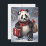 Cartes Pour Fêtes Annuelles Ours Panda Santa<br><div class="desc">Ours Panda Santa adorable et un village de neige à l'arrière-plan. Personnalisez facilement le texte</div>