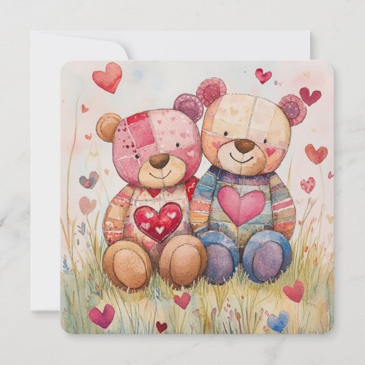 Cartes Pour Fêtes Annuelles Ours Patchwork de la Saint-Valentin (Devant)