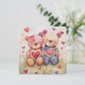 Cartes Pour Fêtes Annuelles Ours Patchwork de la Saint-Valentin (Debout devant)