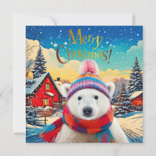 Cartes Pour Fêtes Annuelles Ours polaire chapeau et écharpe de Père Noël Joyeu