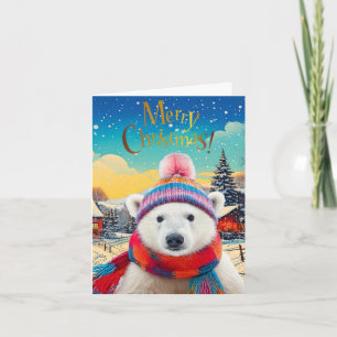 Cartes Pour Fêtes Annuelles Ours polaire chapeau et écharpe de Père Noël Joyeu