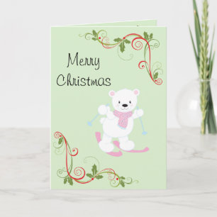 Cartes Pour Fêtes Annuelles Ours polaire de dessin animé avec spirales de Noël