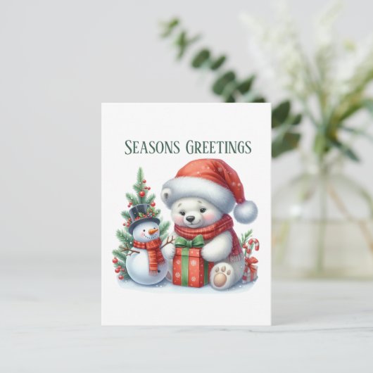 Cartes Pour Fêtes Annuelles Ours polaire de Noël festif ajouter le message (Debout devant)