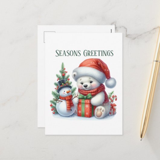 Cartes Pour Fêtes Annuelles Ours polaire de Noël festif ajouter le message (Devant/Arrière en situation)