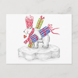 Cartes Pour Fêtes Annuelles Ours polaire en caricature mignonne avec cadeaux d