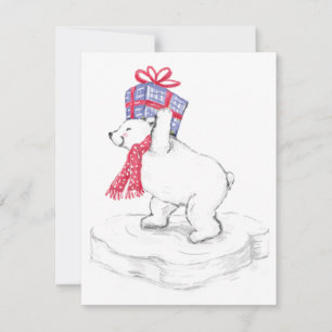 Cartes Pour Fêtes Annuelles Ours polaire en caricature mignonne avec cadeaux d