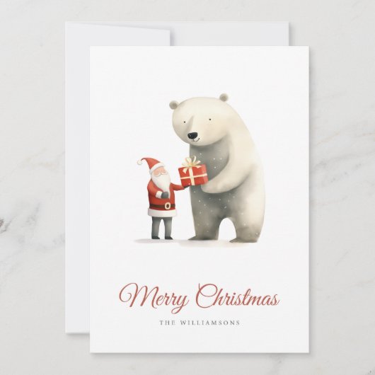 Cartes Pour Fêtes Annuelles Ours polaire et Père Noël voeux Noël (Devant)