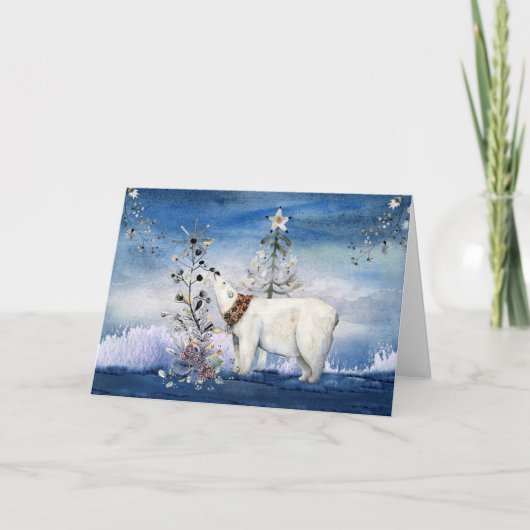 Cartes Pour Fêtes Annuelles Ours polaire festif et baies d'hiver (Devant)