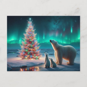 Cartes Pour Fêtes Annuelles Ours Polaire Maman Cubs Arbre de Noël Aurora Borea