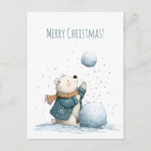 Cartes Pour Fêtes Annuelles Ours polaire profite de l'eau de Noël à la gouache