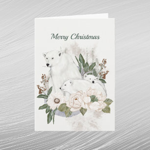 Cartes Pour Fêtes Annuelles Ours polaires blanc de Noël aquarelle florale