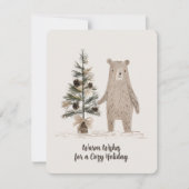 Cartes Pour Fêtes Annuelles Ours rustique en bois avec arbre de Noël (Devant)