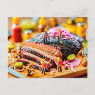 Cartes Pour Fêtes Annuelles ouvriers miniatures grillant le steak de thon