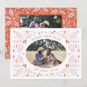 Cartes Pour Fêtes Annuelles Ovale de photo de baies de houx vintage Rouge ro