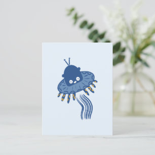 Cartes Pour Fêtes Annuelles OVNI octopique bleu Kawaii