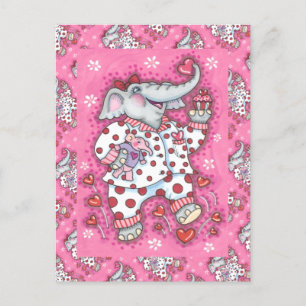 CARTES POUR FÊTES ANNUELLES PACHYDERME CHÈRE EN PAJAMAS ROSE, COUPCAGE CARDIAQ