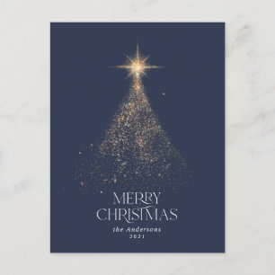 Cartes Pour Fêtes Annuelles Paillettes dorées scintillent bleu moderne Noël Fê